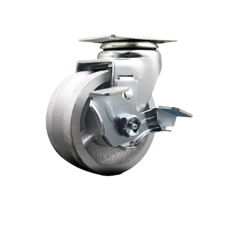 Service Caster 4'' V-Groove Semi Steel Swivel Caster with Bronze Bearing and Brake SCC-20S420-VGBZ-TLB